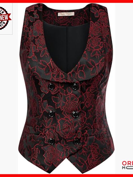 Jackets & Blazers - Slim Fit Double Breasted Vest with Lapel Collar and Pockets